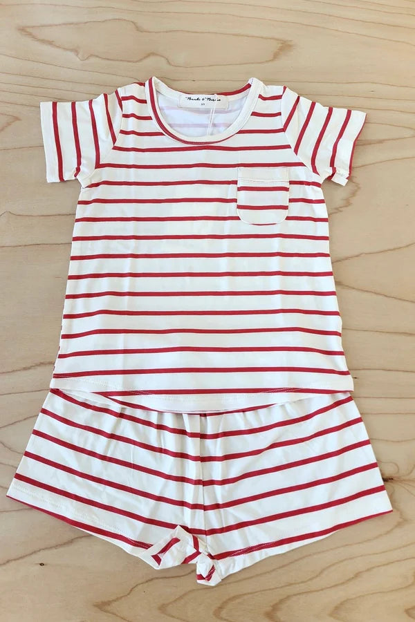 Bambi & Birdie Kids Lounge Short Set || Red Stripe