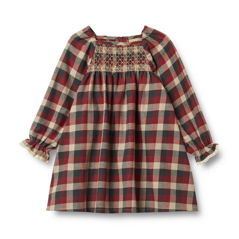 Wheat Kids Lace Bella Dress || Red Blue Check