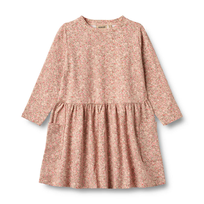Wheat Kids Jersey Dress Bessie || Rose Dust Flower Meadow