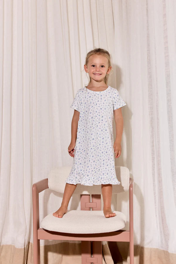 Bambi & Birdie Short Sleeve Ruffle Sleep Dress || Something Blue