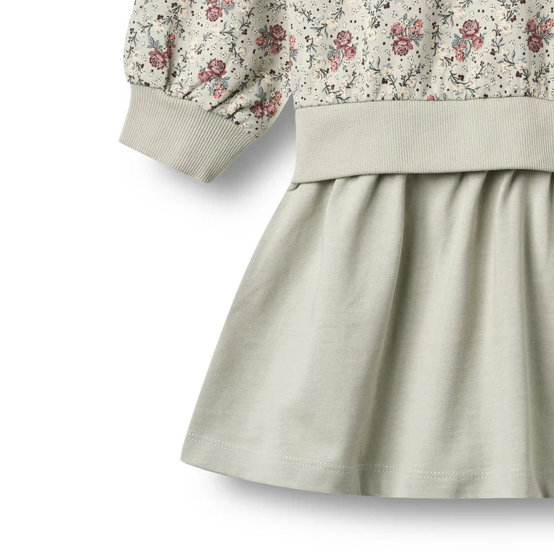 Wheat Kids Sweat Dress Maggie || Slightly Green Flowers