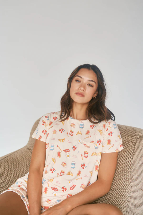 Bambi & Birdie Ladies Ruffled Short Set || Breakfast in Bed