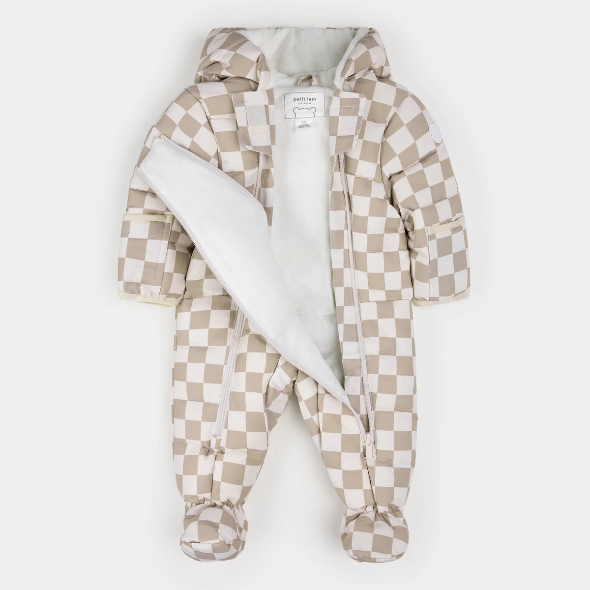 Petit Lem Baby Snowsuit || Taupe Check