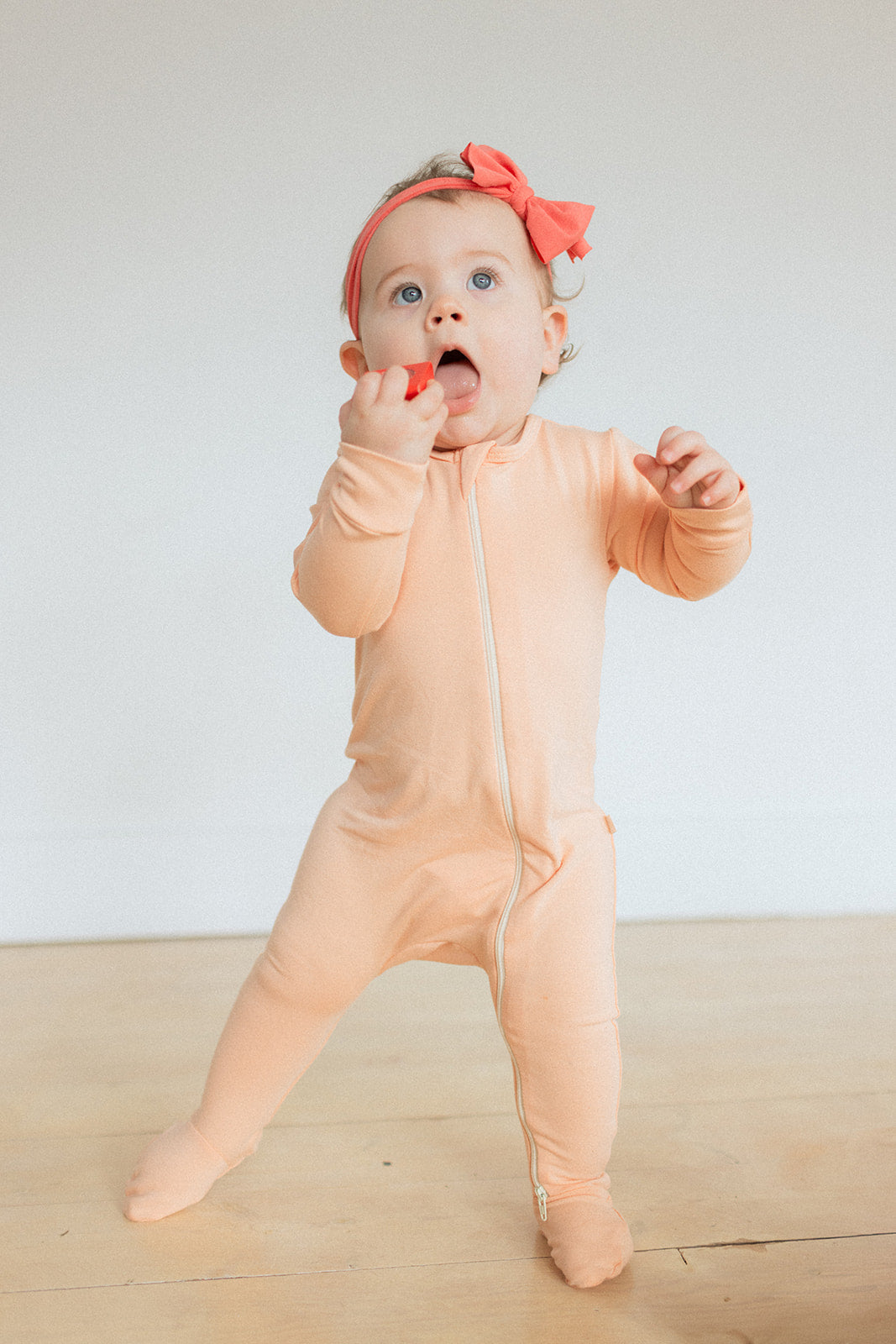 Jax and Lennon Zipper Footed Sleeper || Peach Popsicle