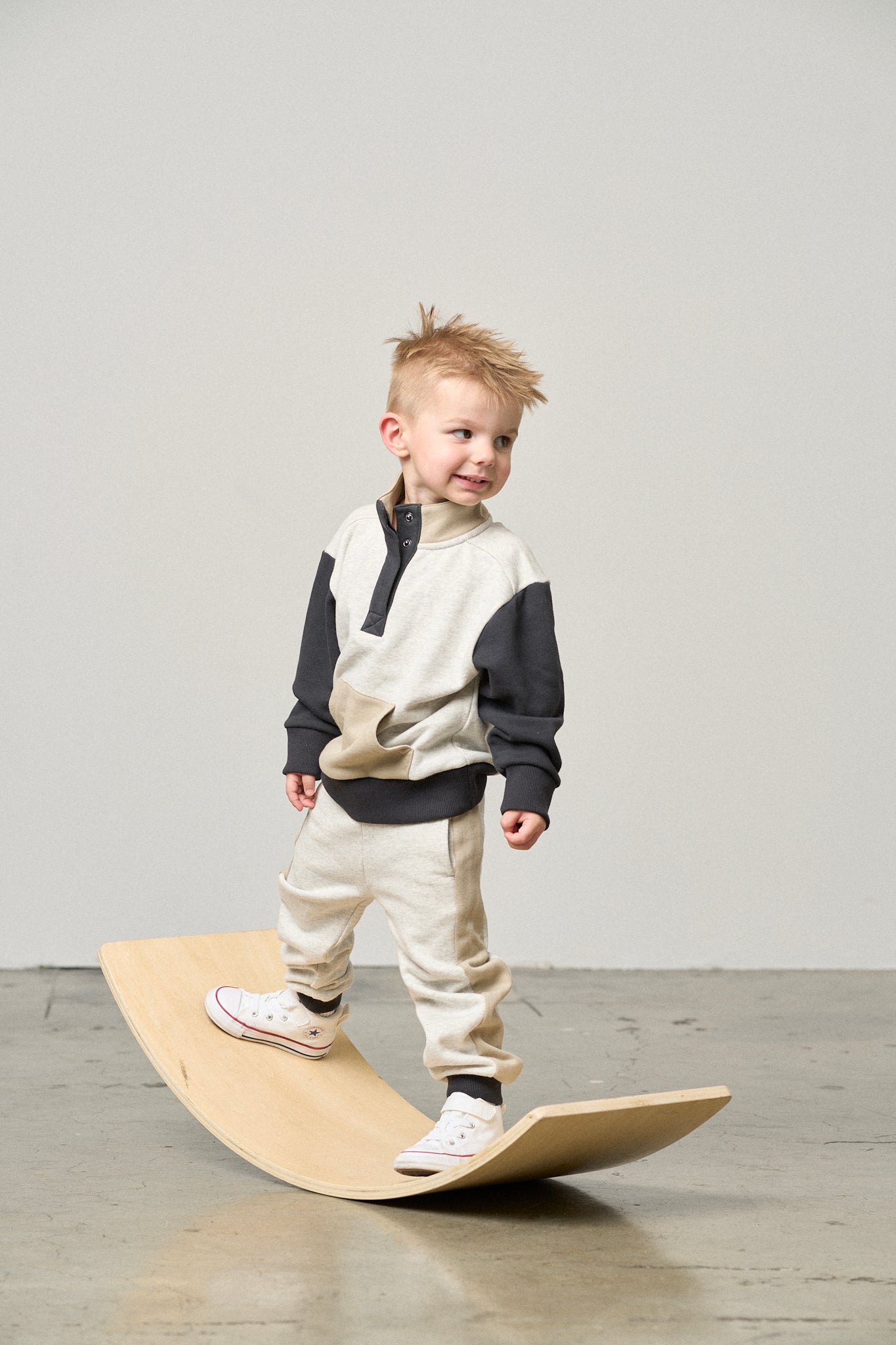 Little Bipsy Colorblock Mockneck Pullover || Stone Grey