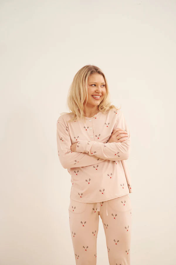 Bambi & Birdie Ladies Henley Jogger Set || Reindeer
