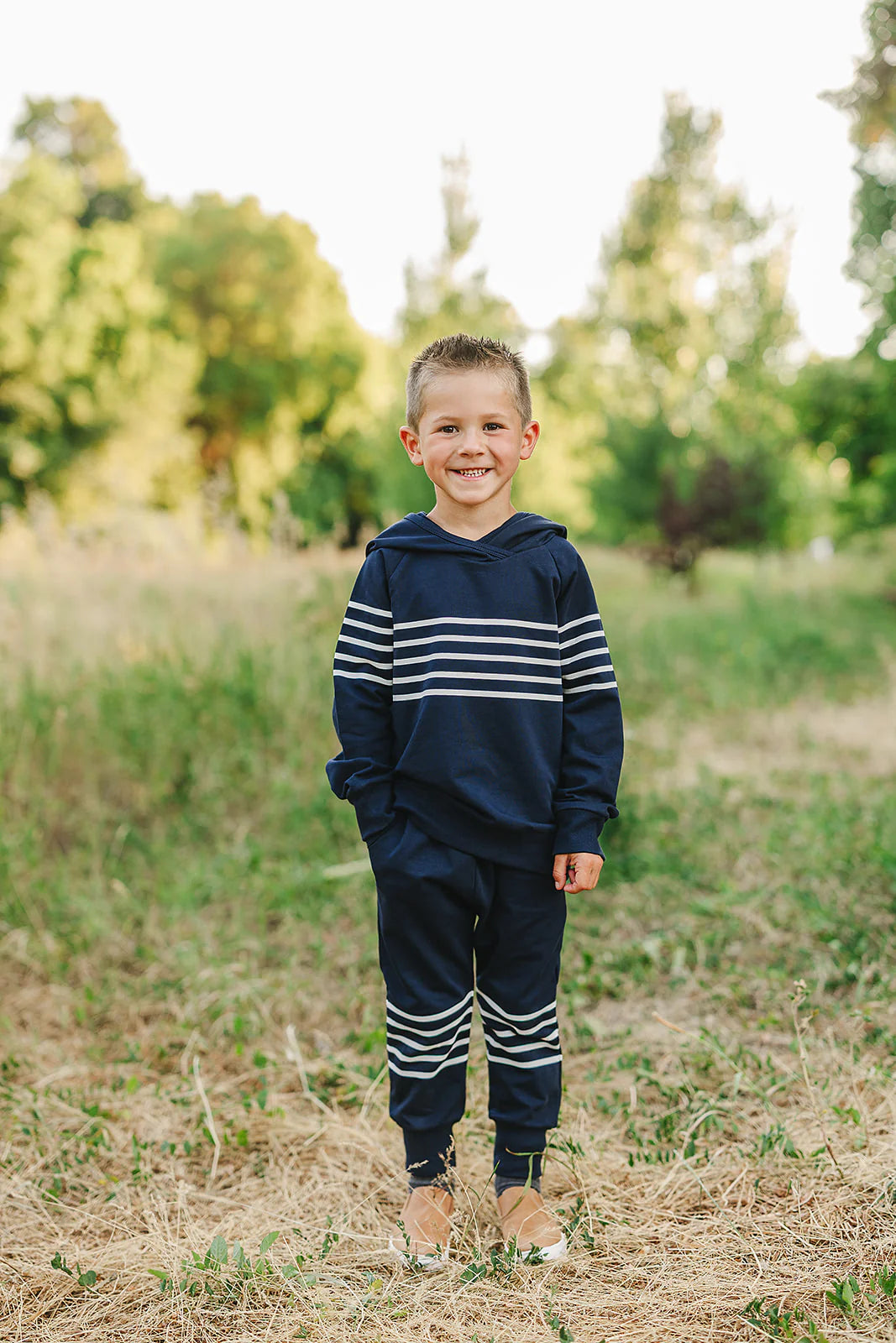 Mebie Baby Navy Stripe Hooded French Terry Set