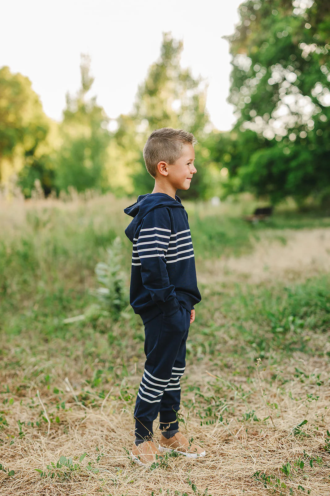 Mebie Baby Navy Stripe Hooded French Terry Set