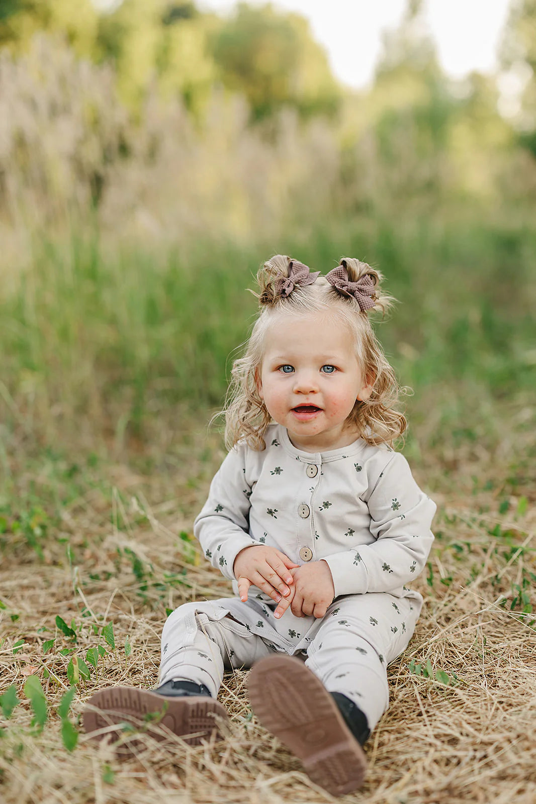 Mebie Baby Floral Long Sleeve Button Romper