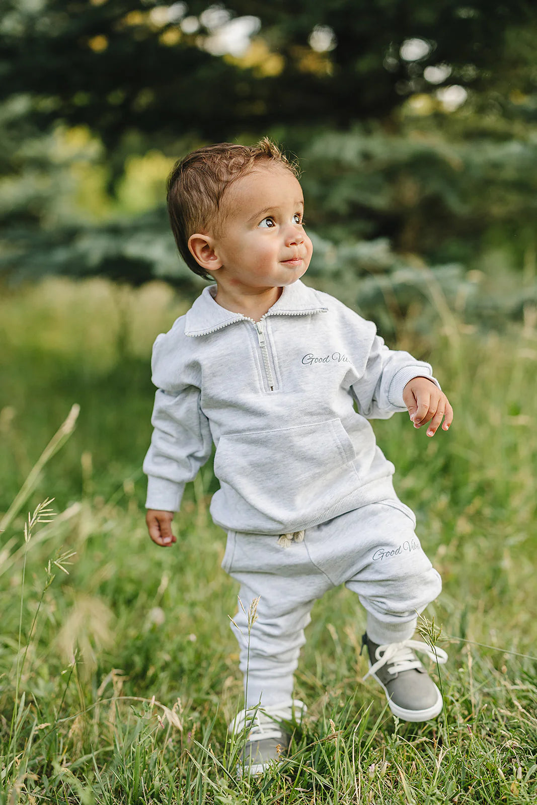 Mebie Baby Good Vibes Quarter Zip French Terry Set
