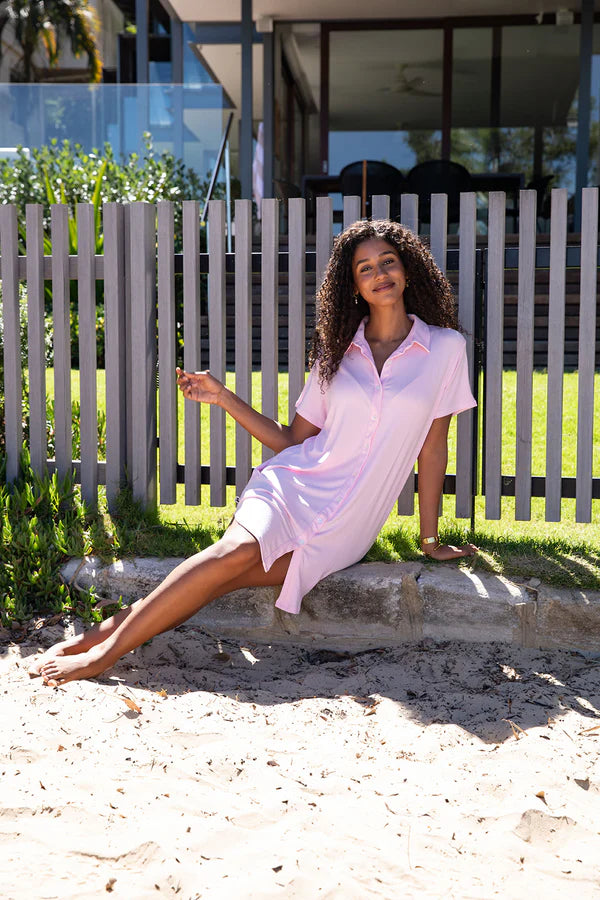 Bambi & Birdie Ladies Collared Nightgown || Pink