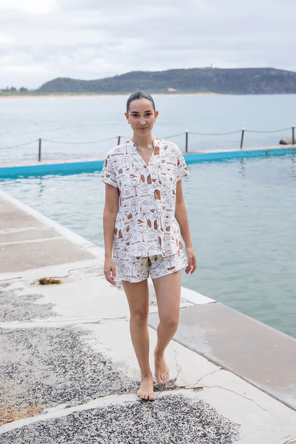 Bambi & Birdie Ladies Mandarin Collar Short Set || Surf Shack