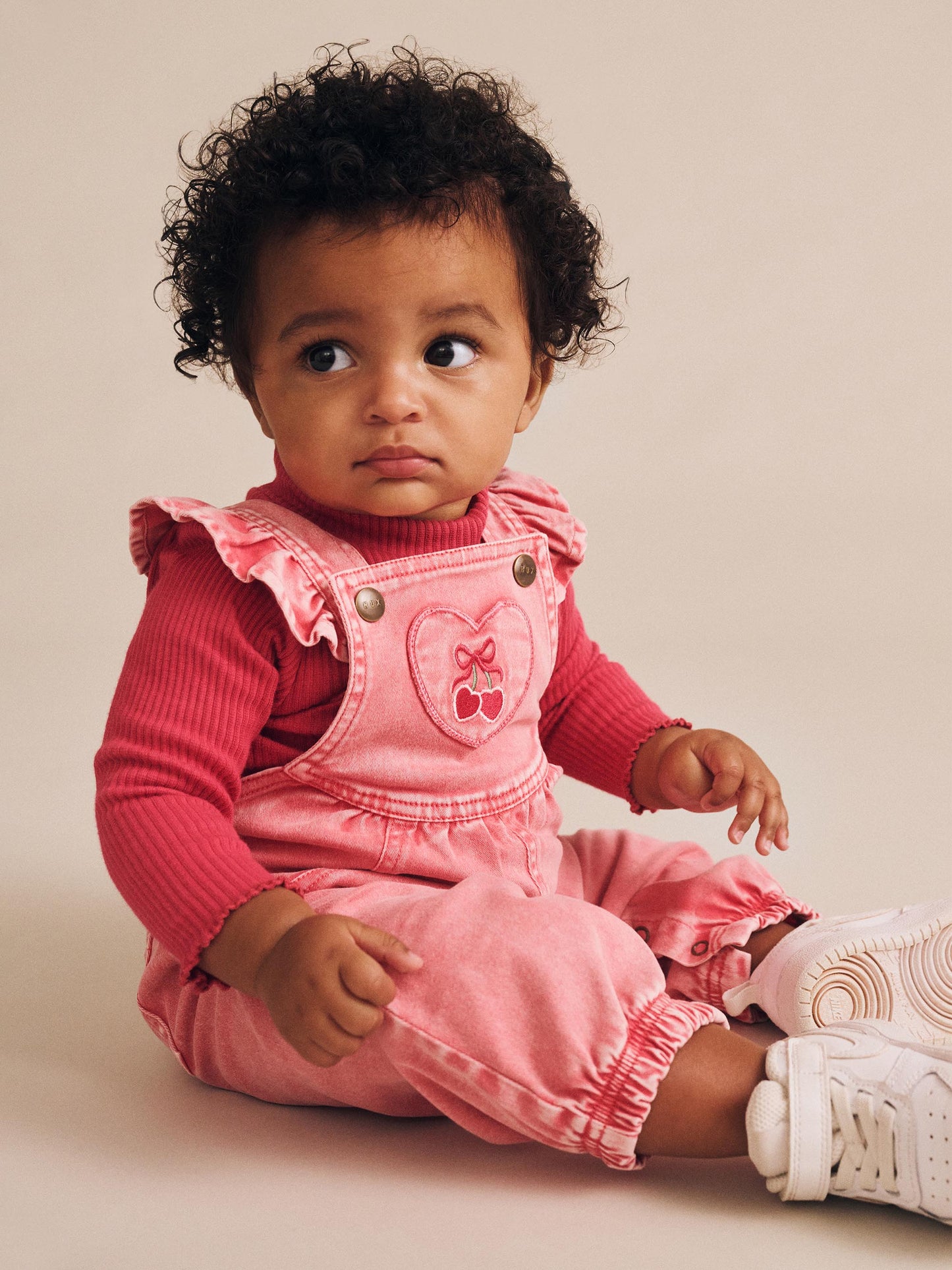 Hux Baby Cherry Heart Vintage Overalls