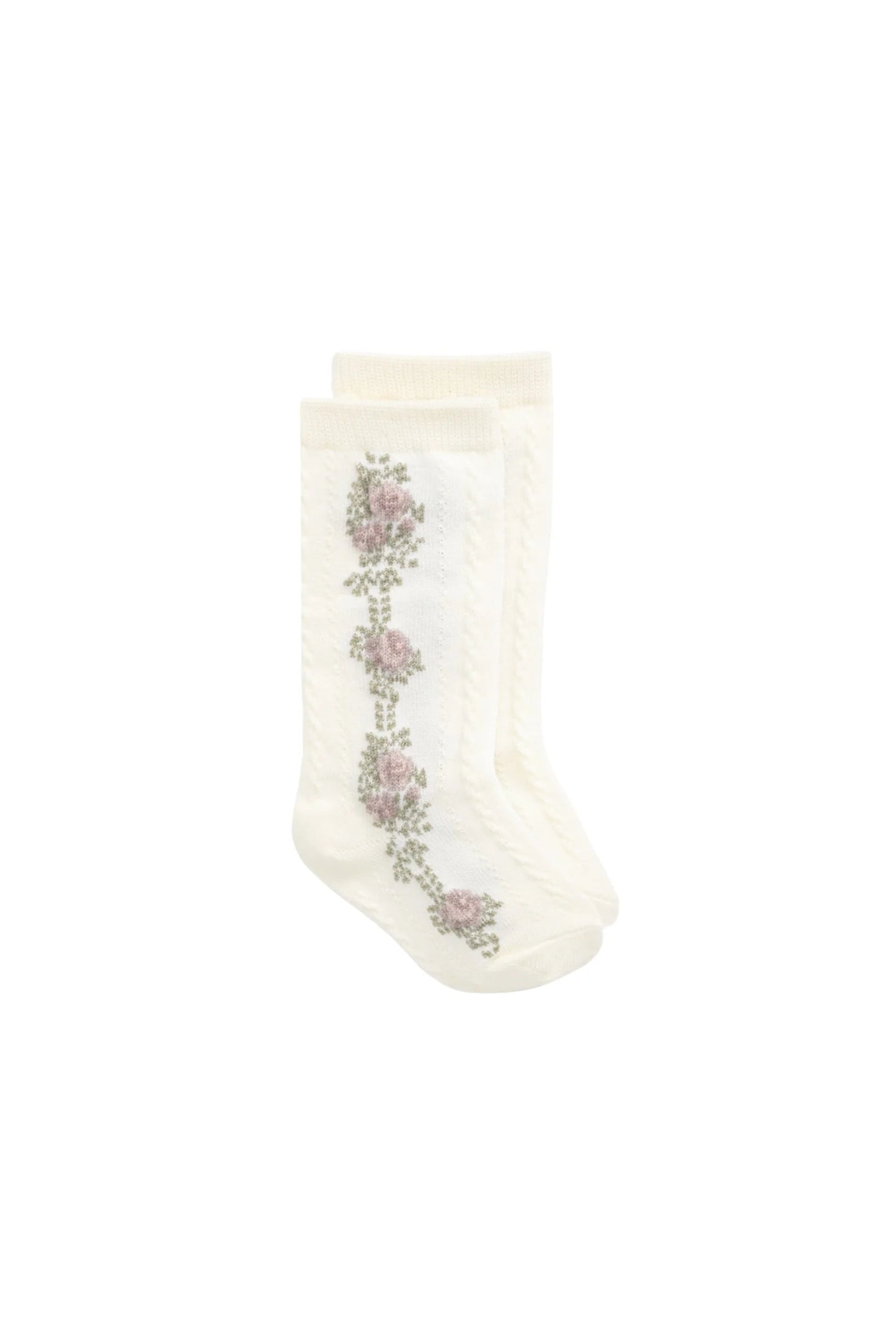 Jamie Kay Tasha Floral Jacquard Socks || Egret