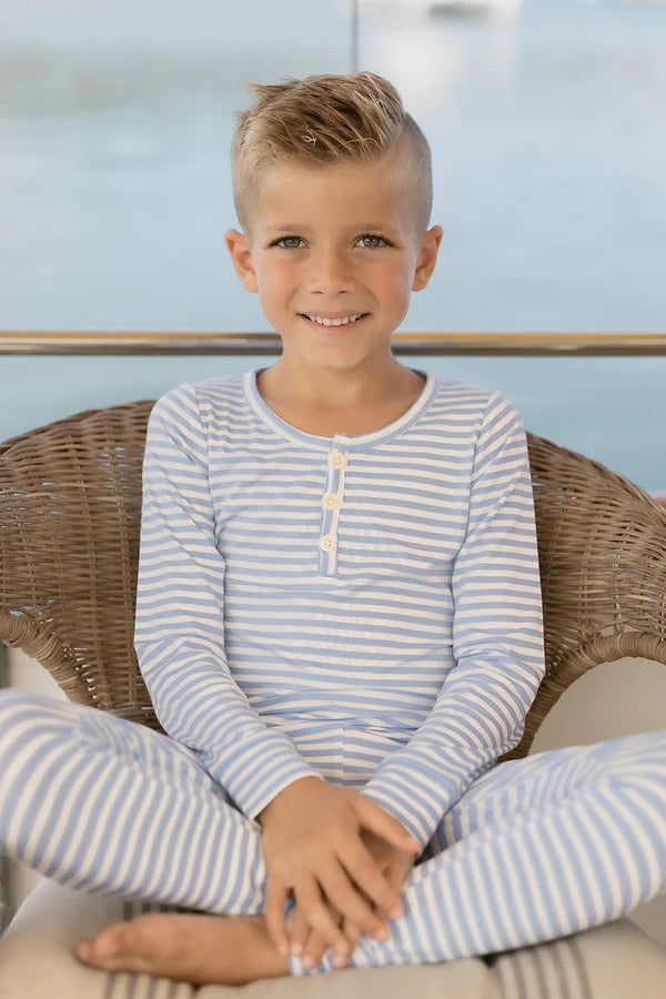 Bambi & Birdie Classic Henley Set || Blue Stripe