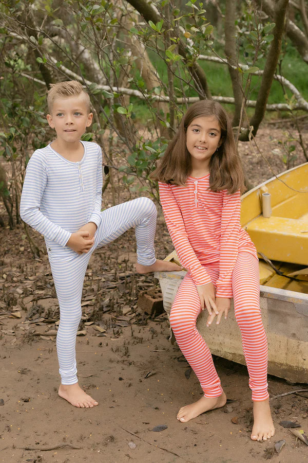 Bambi & Birdie Classic Henley Set || Blue Stripe