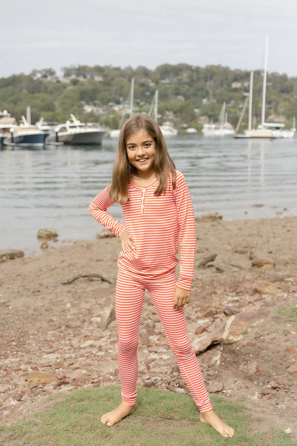 Bambi & Birdie Classic Henley Set || Pink Stripe