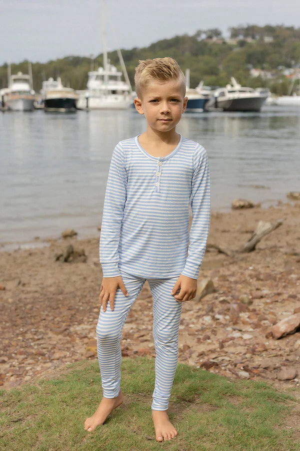 Bambi & Birdie Classic Henley Set || Blue Stripe
