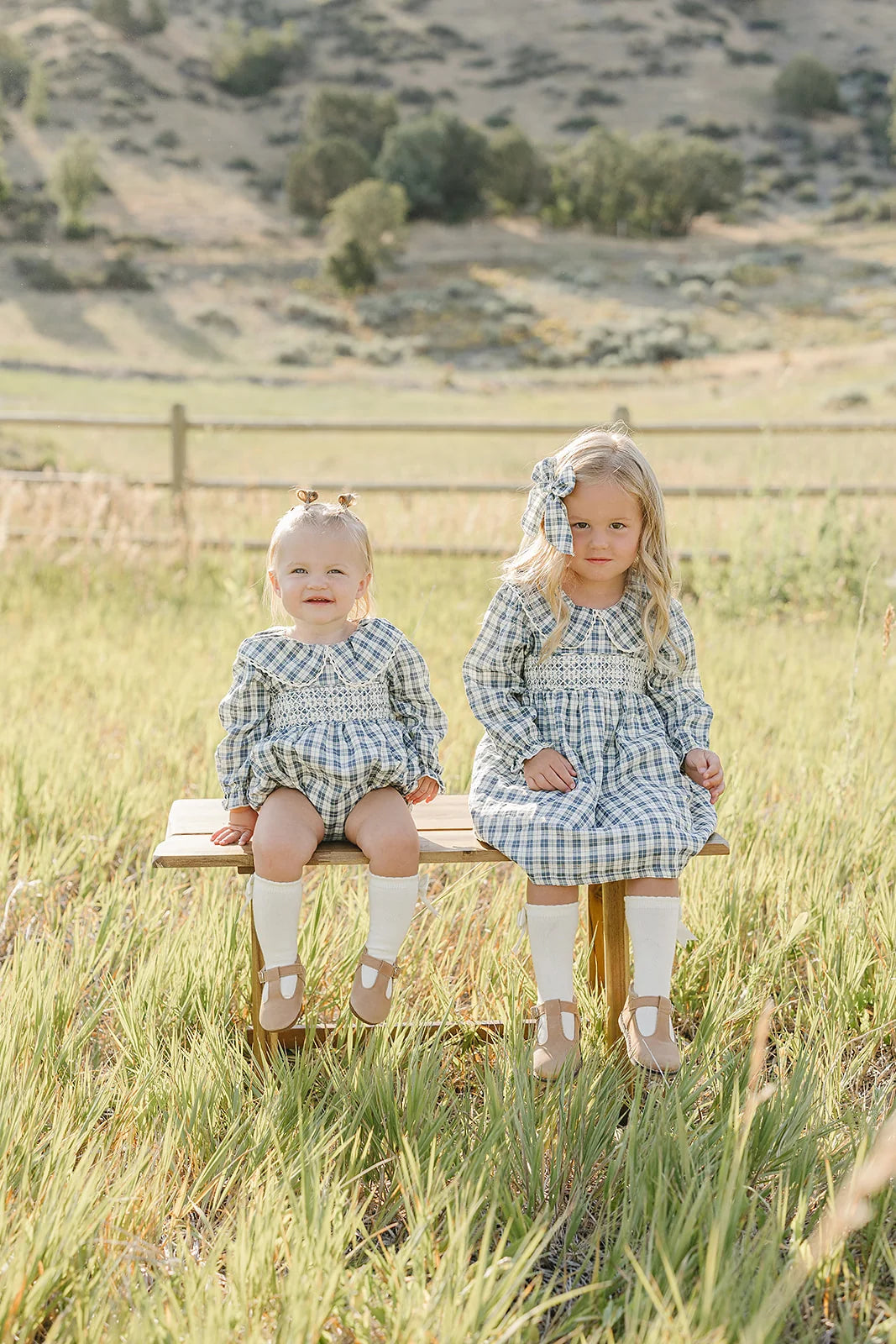 Mebie Baby Blue Plaid Ruffle Collar Bubble Romper