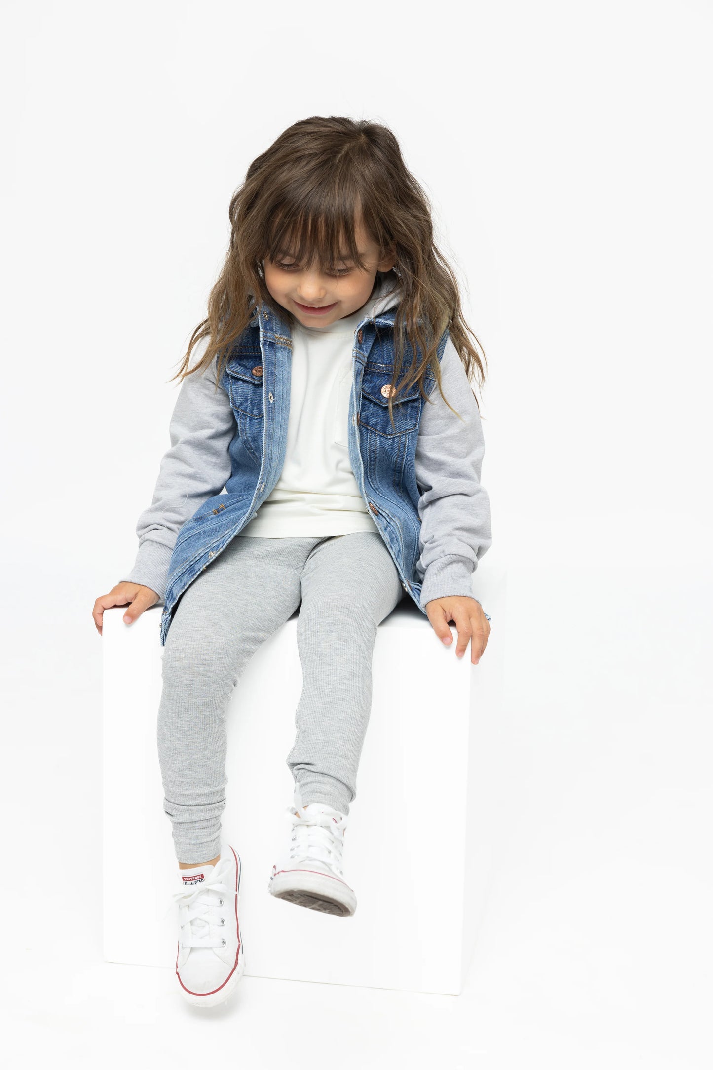 Little Bipsy Kids Hooded Denim Jacket || Grey