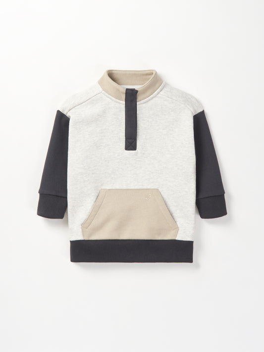 Little Bipsy Colorblock Mockneck Pullover || Stone Grey