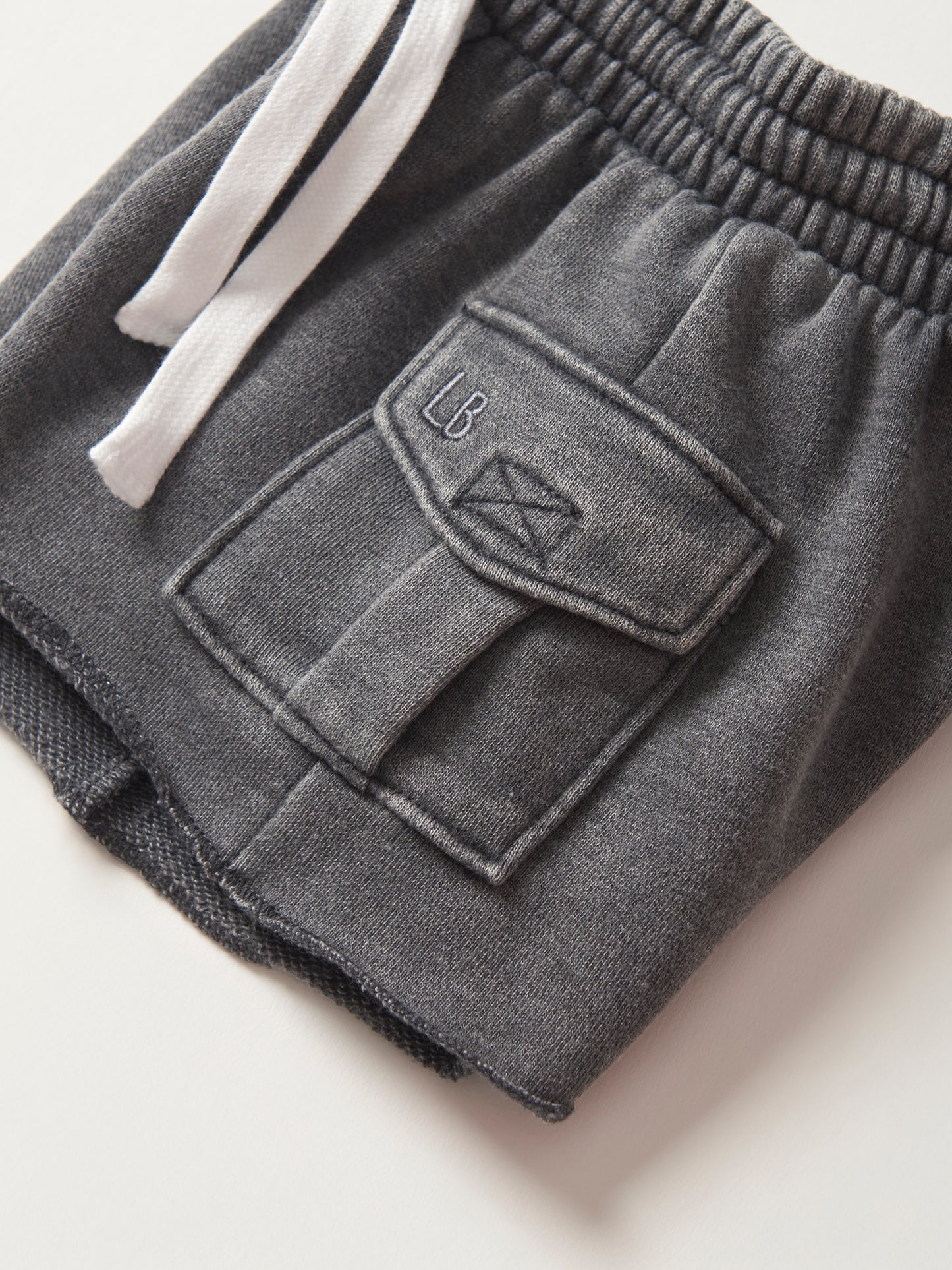 Little Bipsy Raw Edge Cargo Shorts || Charcoal Wash