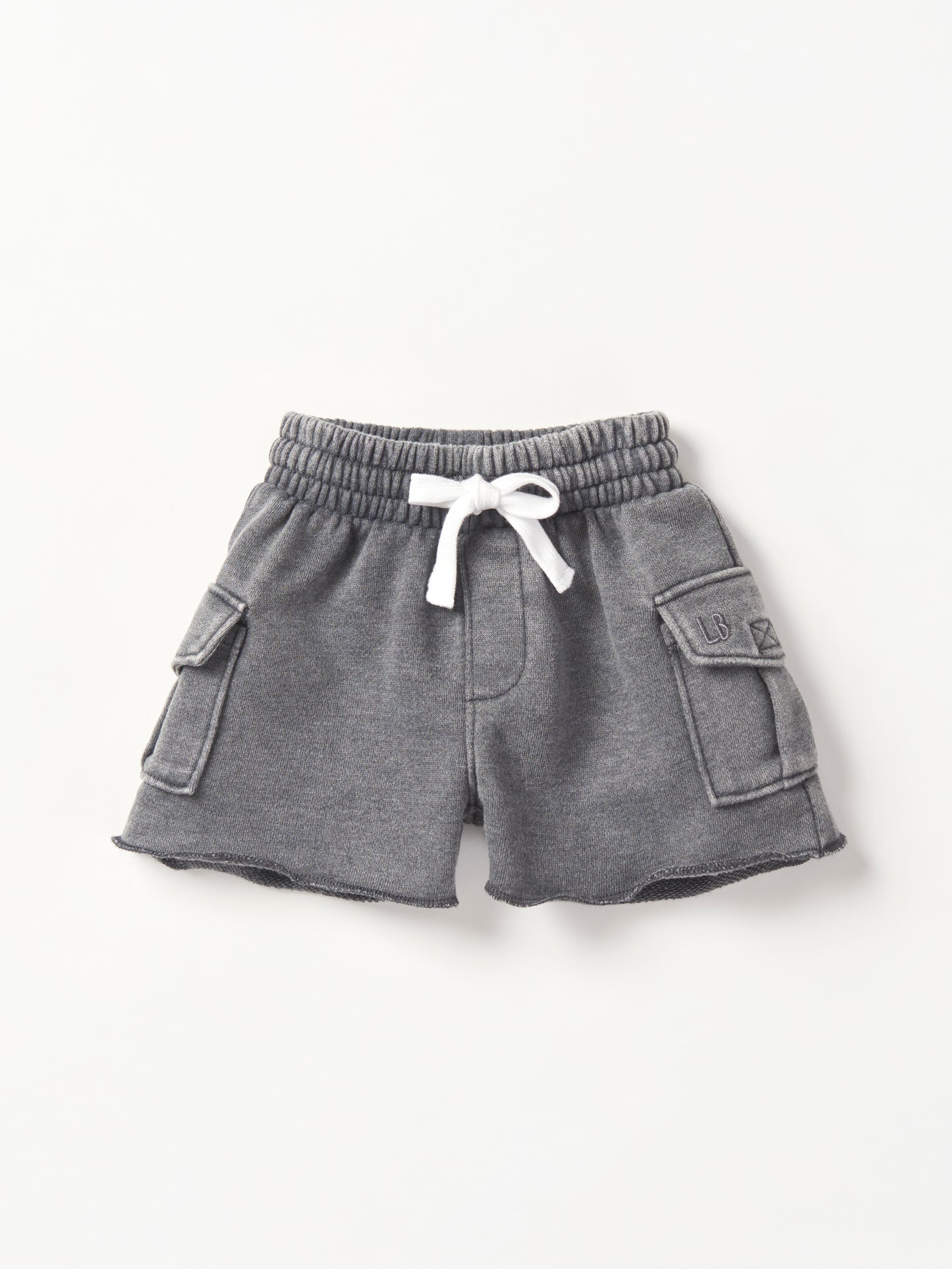Little Bipsy Raw Edge Cargo Shorts || Charcoal Wash