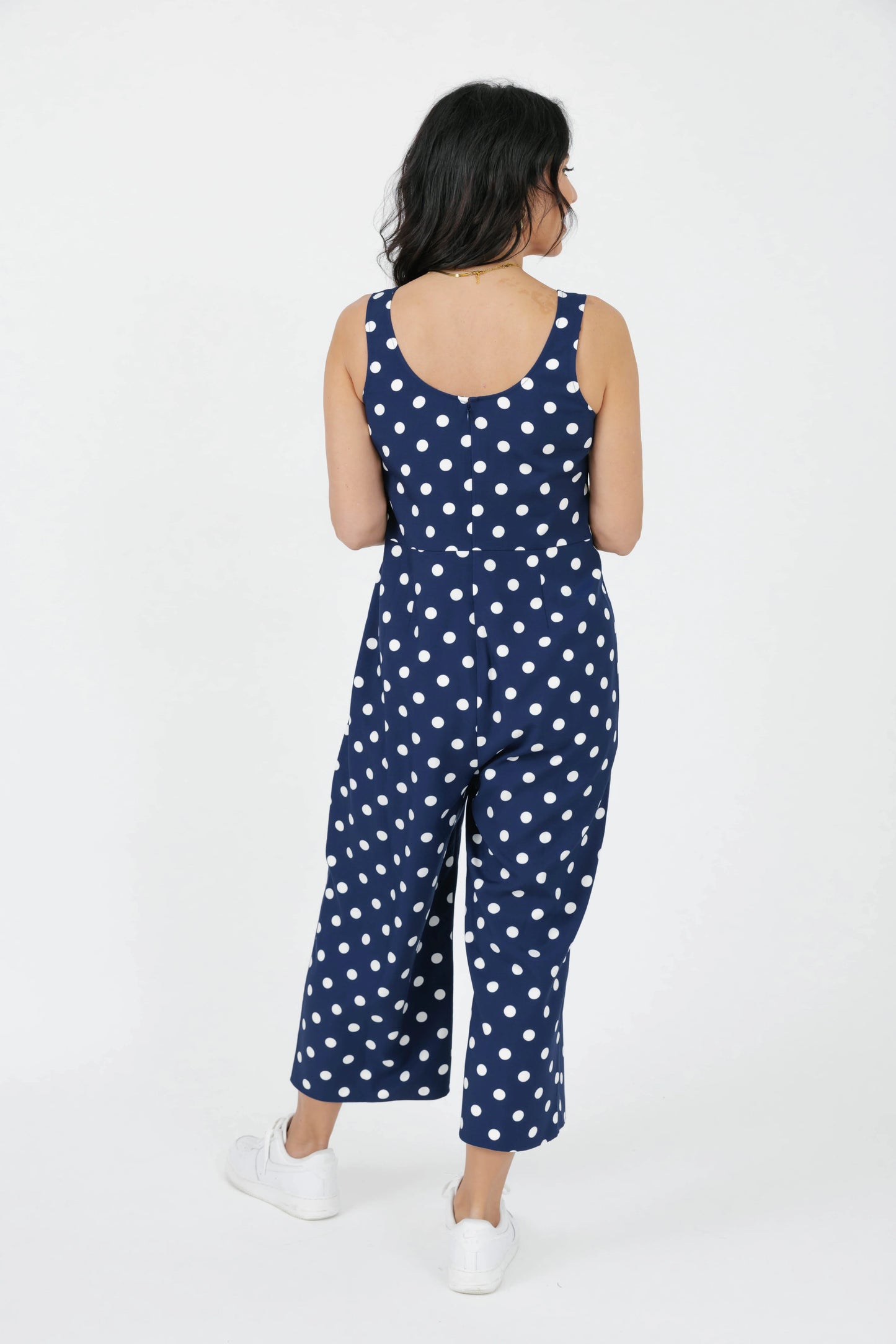 Smash + Tess Lucy Polka Dot Cropped Romper || Navy Blue