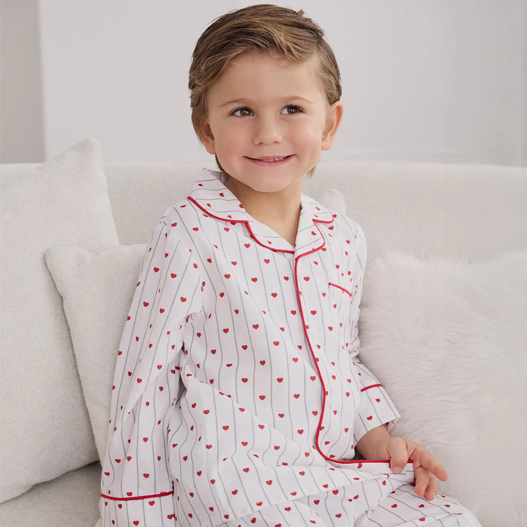 Petit Lem Heart Stripe on Poplin PJ Set