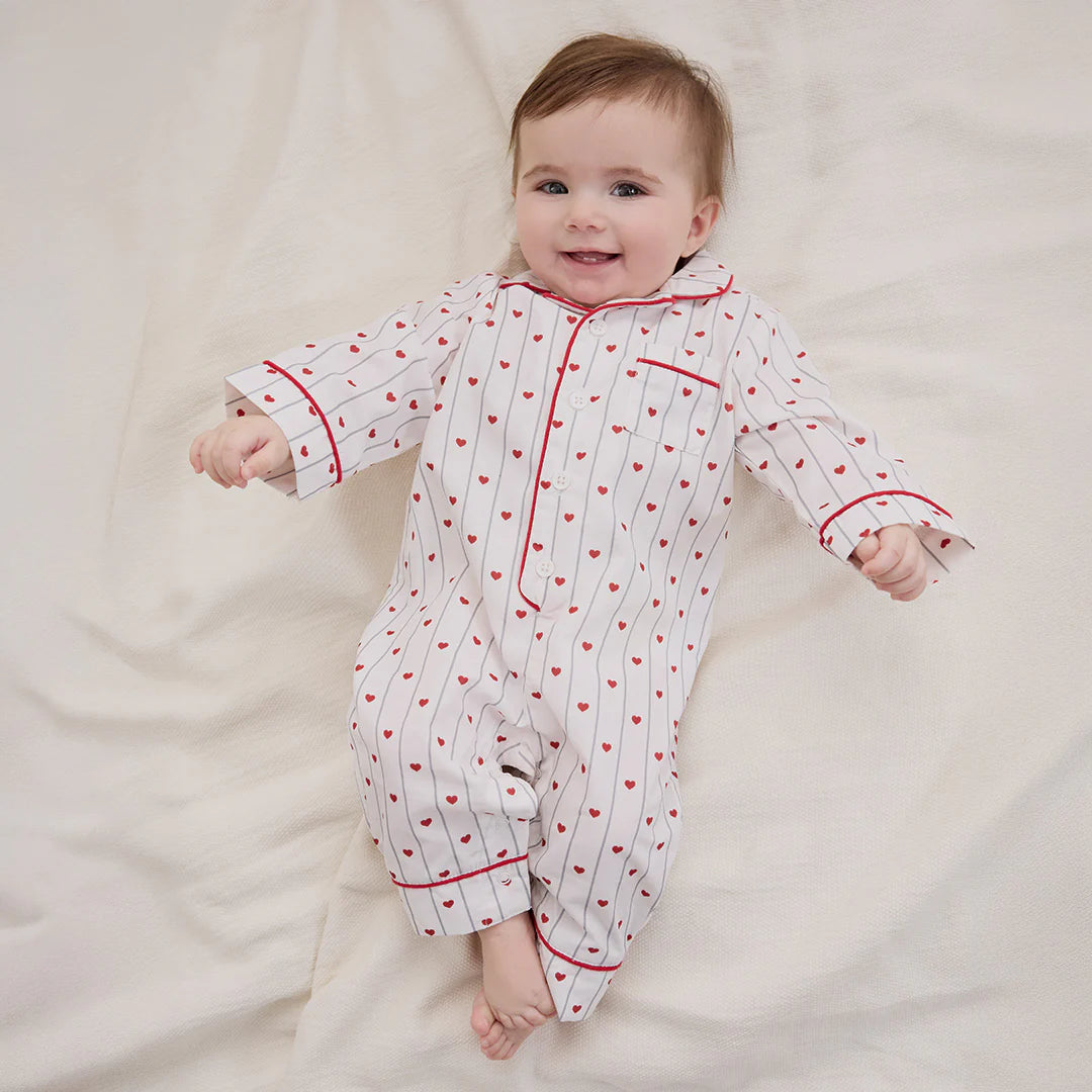 Petit Lem Heart Stripe on Poplin Onesie