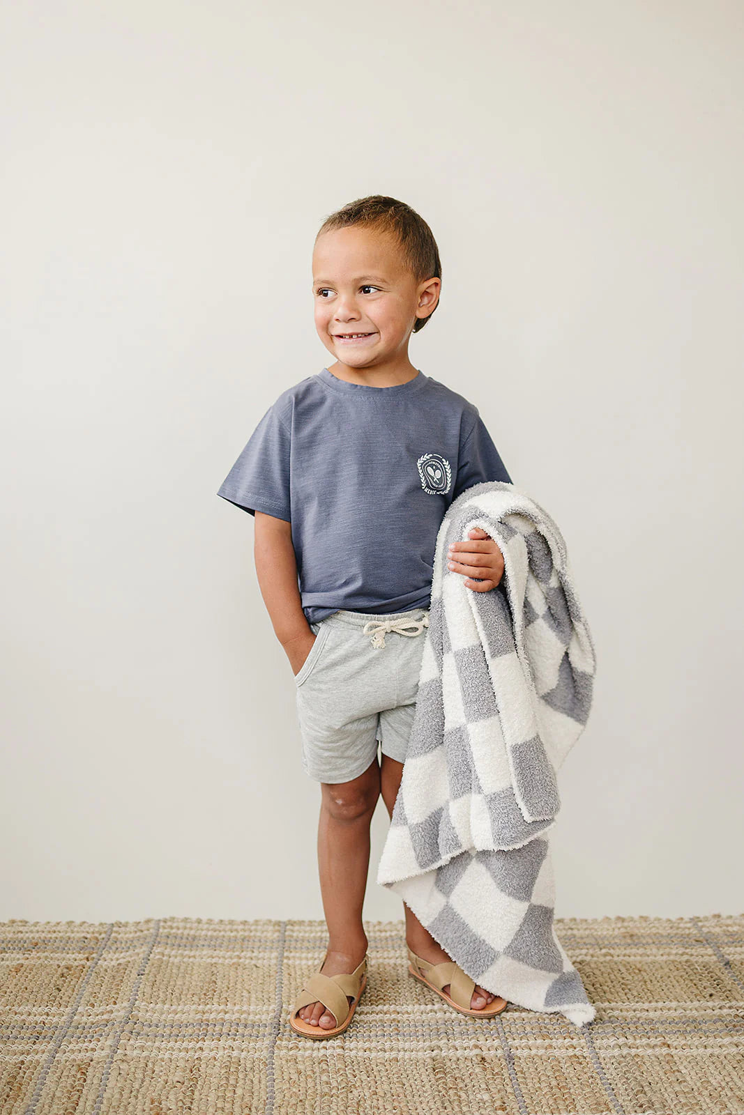 Mebie Baby Plush Baby Blanket || Grey Checkered