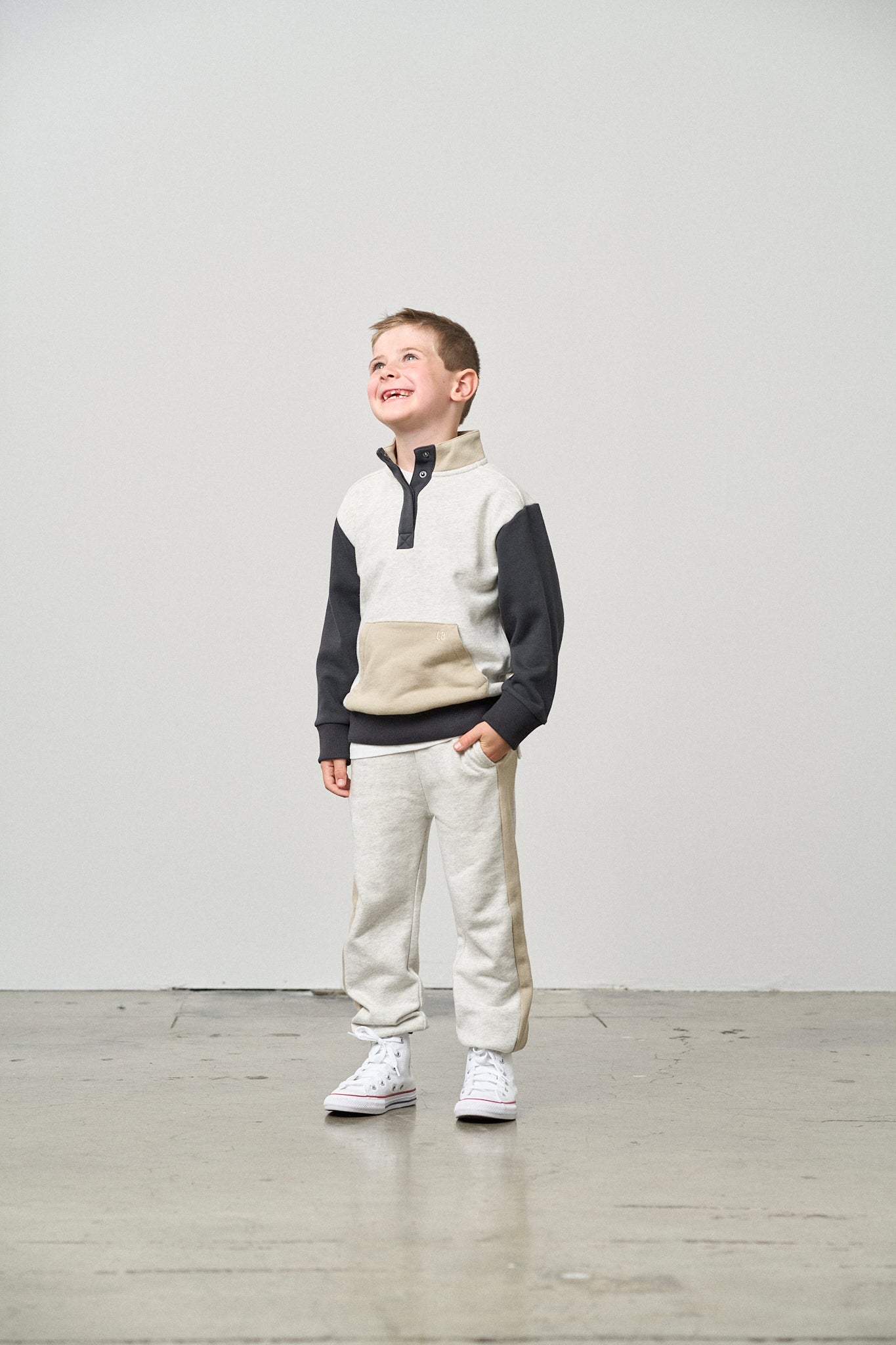 Little Bipsy Side Stripe Jogger || Stone Grey