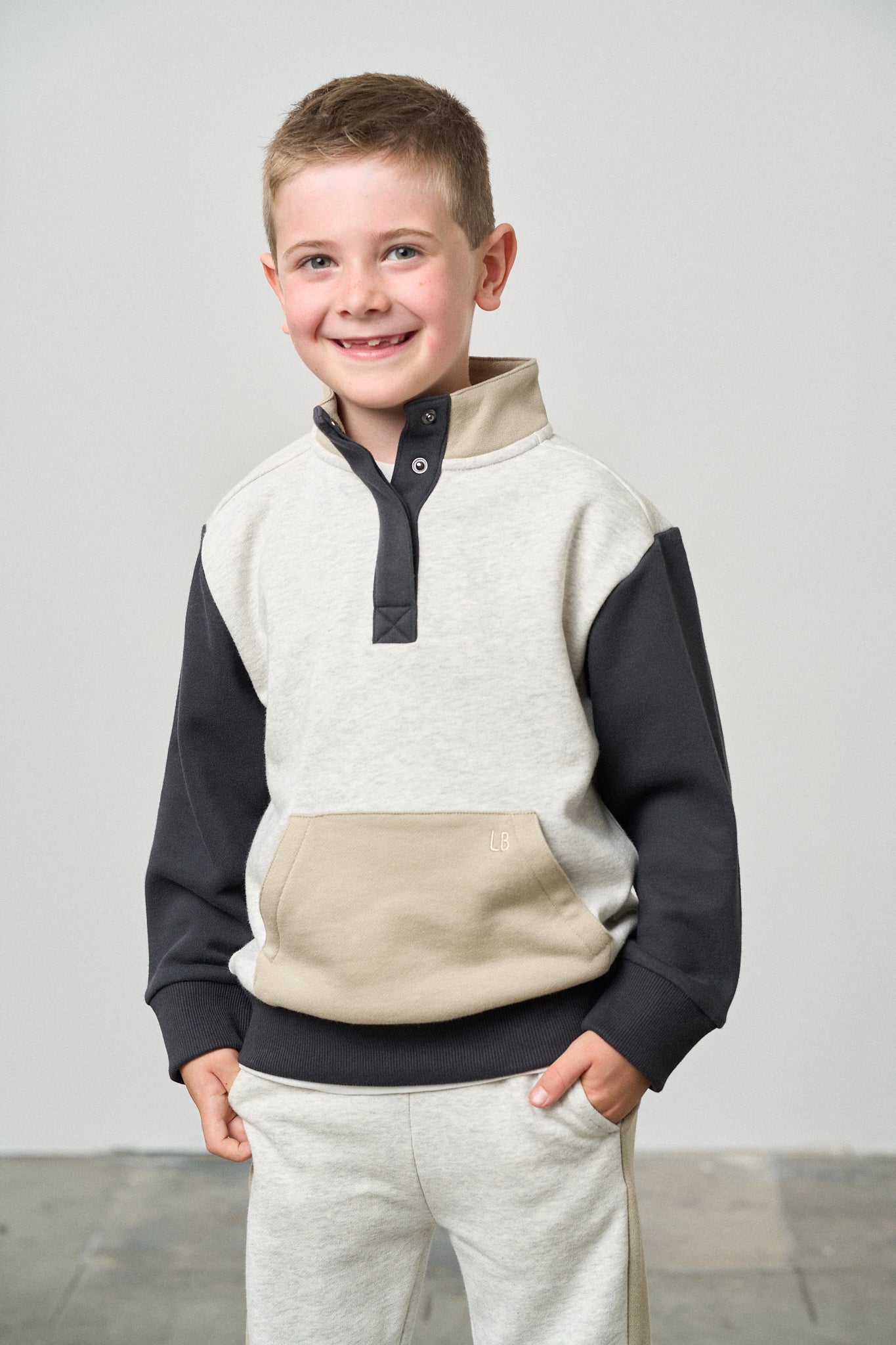 Little Bipsy Colorblock Mockneck Pullover || Stone Grey