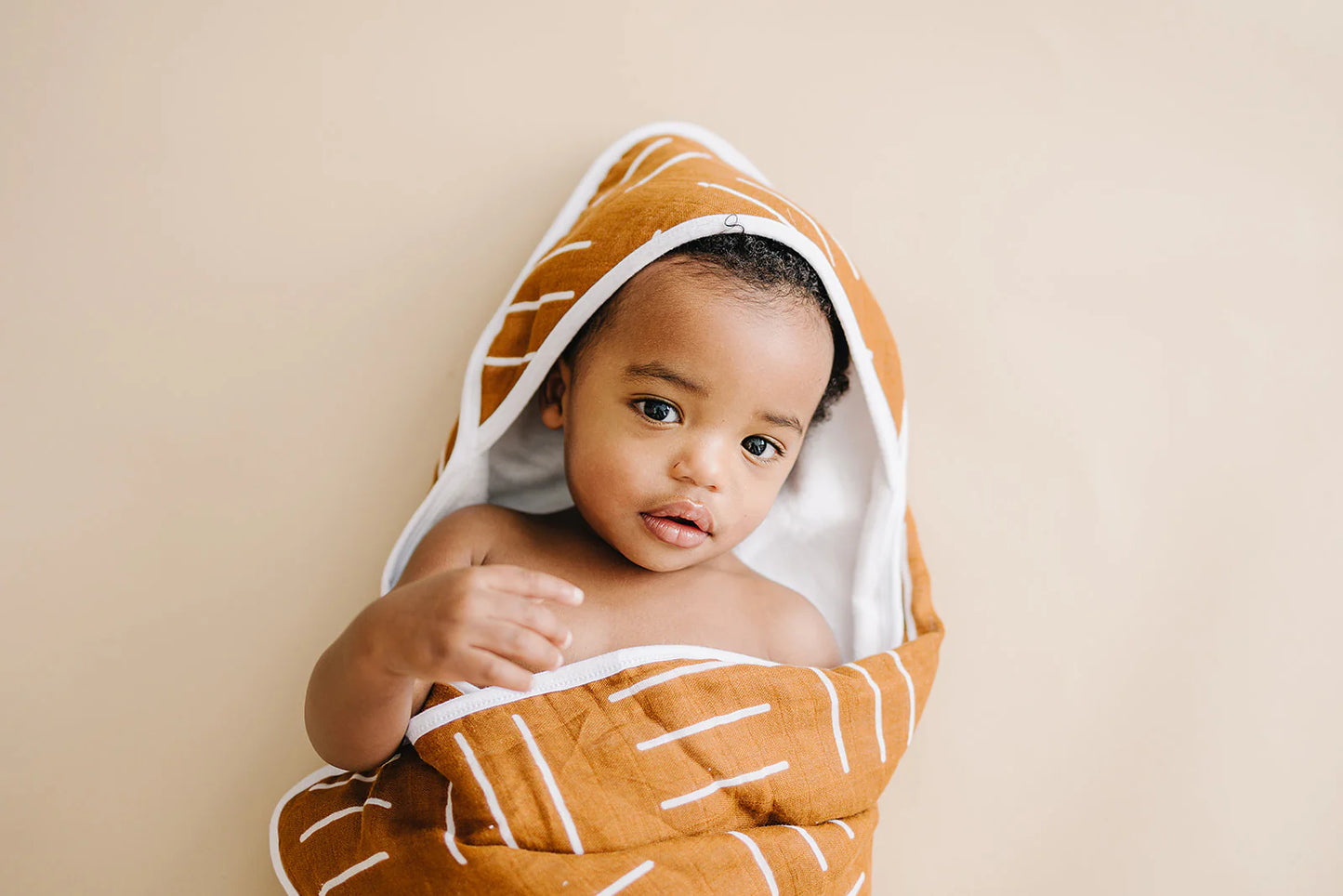 Mebie Baby Muslin Hooded Towel || Mustard Mudcloth