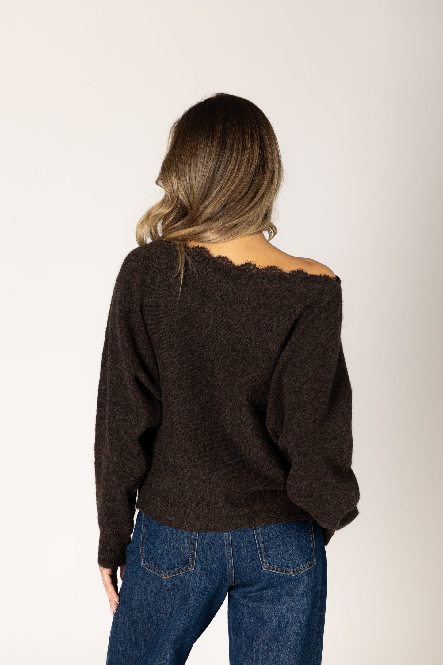 LYLA + LUXE Novelty Lace Sweater || Walnut