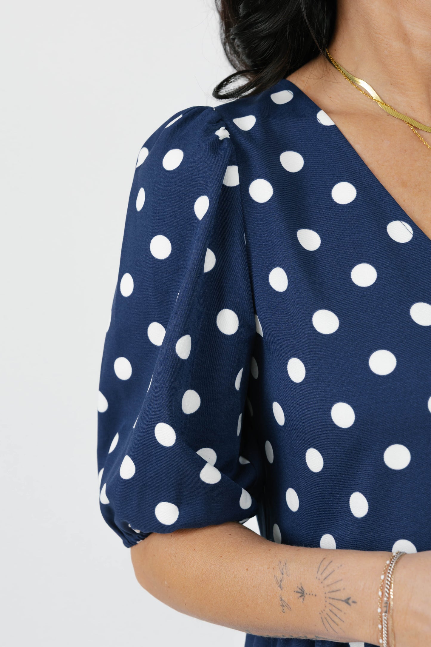 Smash + Tess Lucy Polka Dot Midi Dress || Navy Blue
