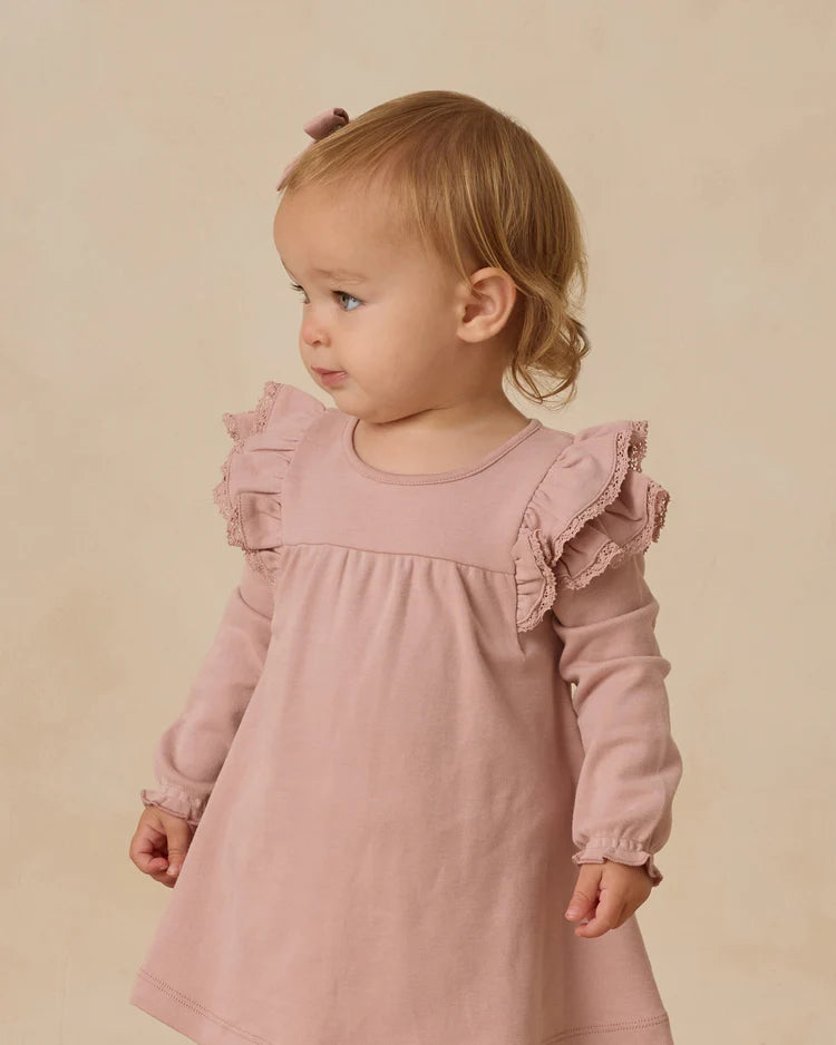 Quincy Mae Long Sleeve Flutter Dress || Rose