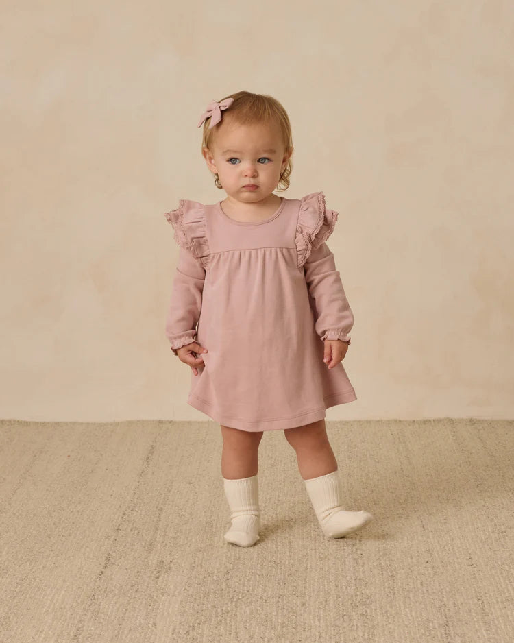 Quincy Mae Long Sleeve Flutter Dress || Rose