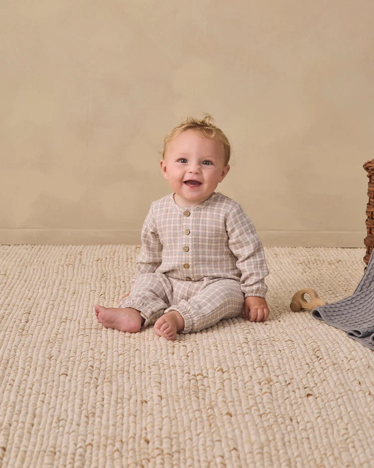 Quincy Mae Woven Jumpsuit || Blue Gingham