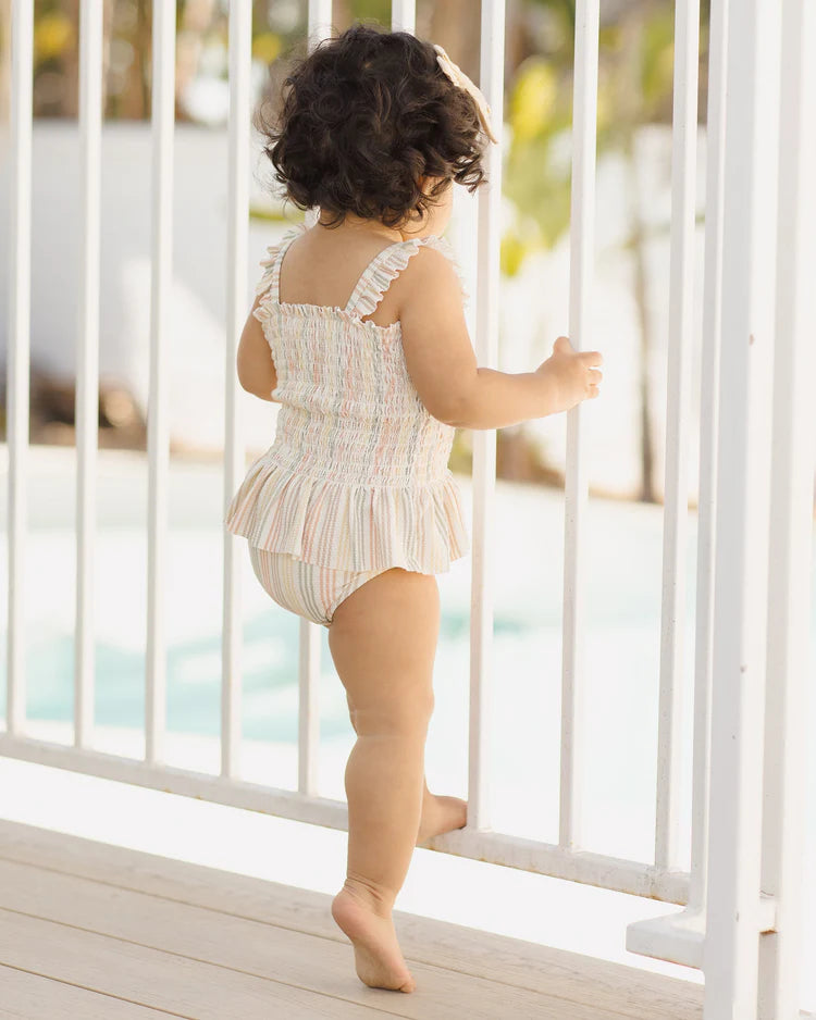 Quincy Mae Smocked One-Piece Swimsuit || Multi Stripe