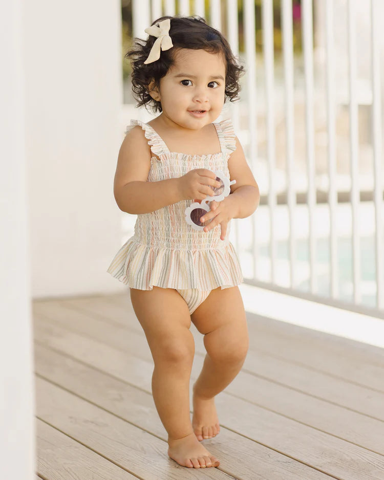 Quincy Mae Smocked One-Piece Swimsuit || Multi Stripe