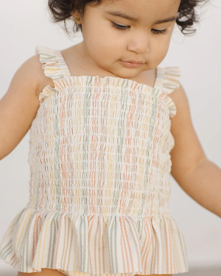 Quincy Mae Smocked One-Piece Swimsuit || Multi Stripe