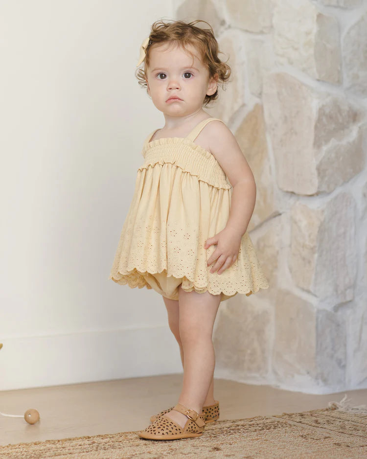 Quincy Mae Smocked Top + Bloomer Set || Yellow