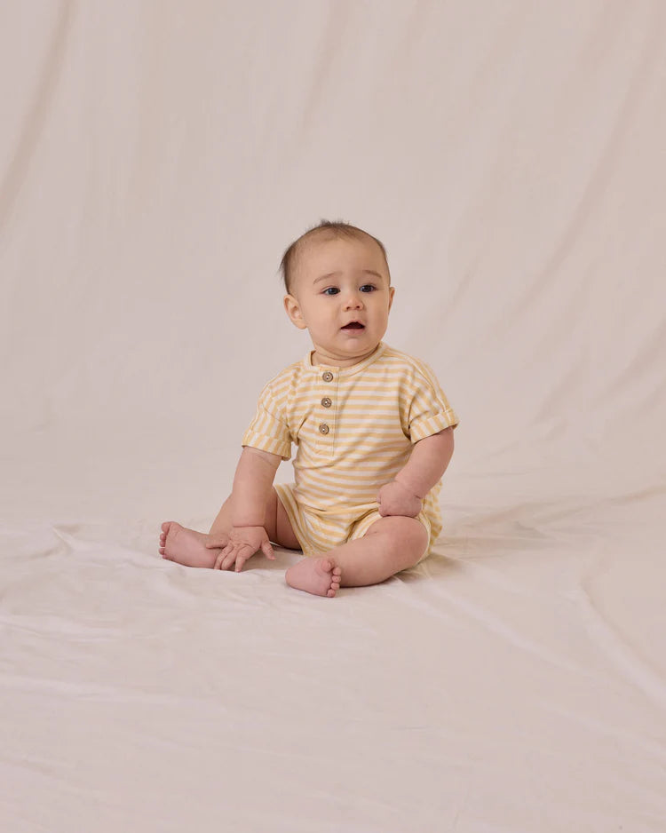 Quincy Mae Short Sleeve One-Piece || Yellow Stripe