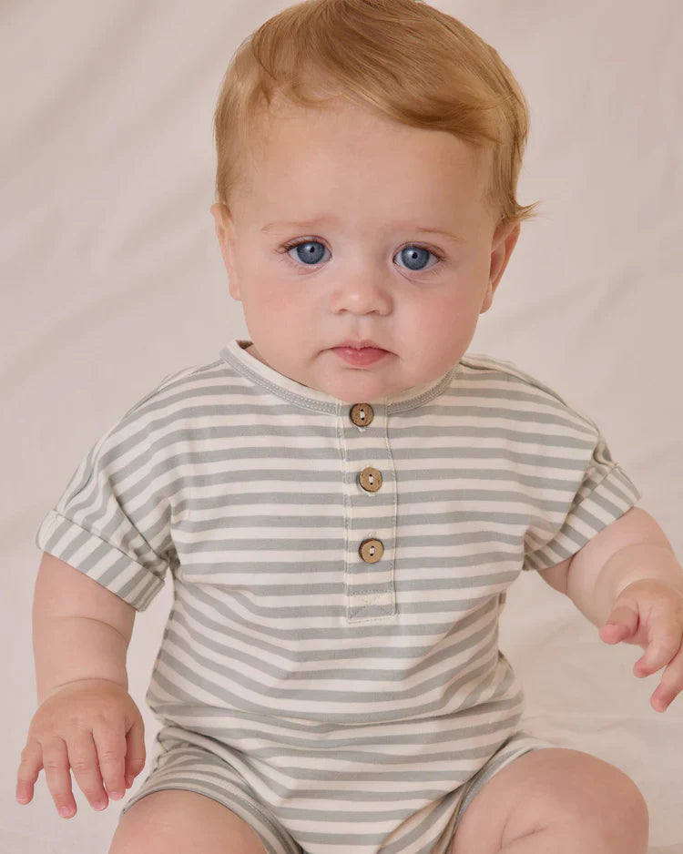 Quincy Mae Short Sleeve One-Piece || Sage Stripe