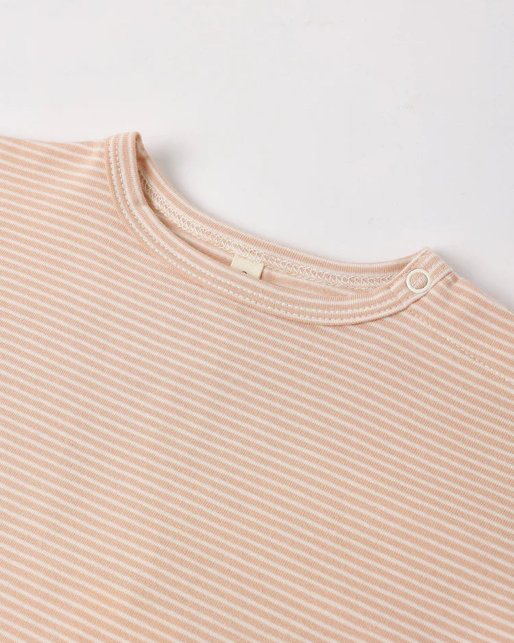 Quincy Mae Long Sleeve Tee || Melon Micro Stripe