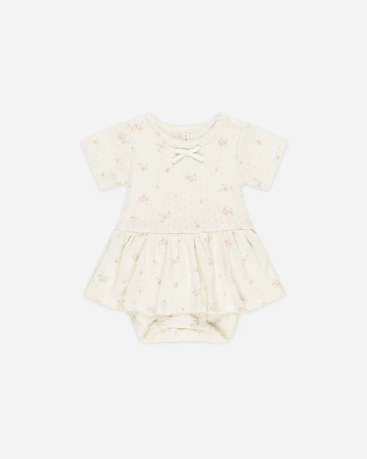 Quincy Mae Pointelle Skirted Bodysuit || Pink Ditsy
