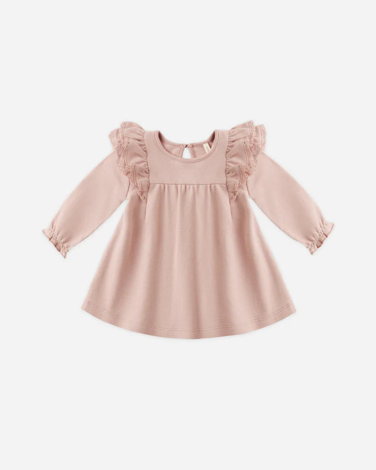 Quincy Mae Long Sleeve Flutter Dress || Rose