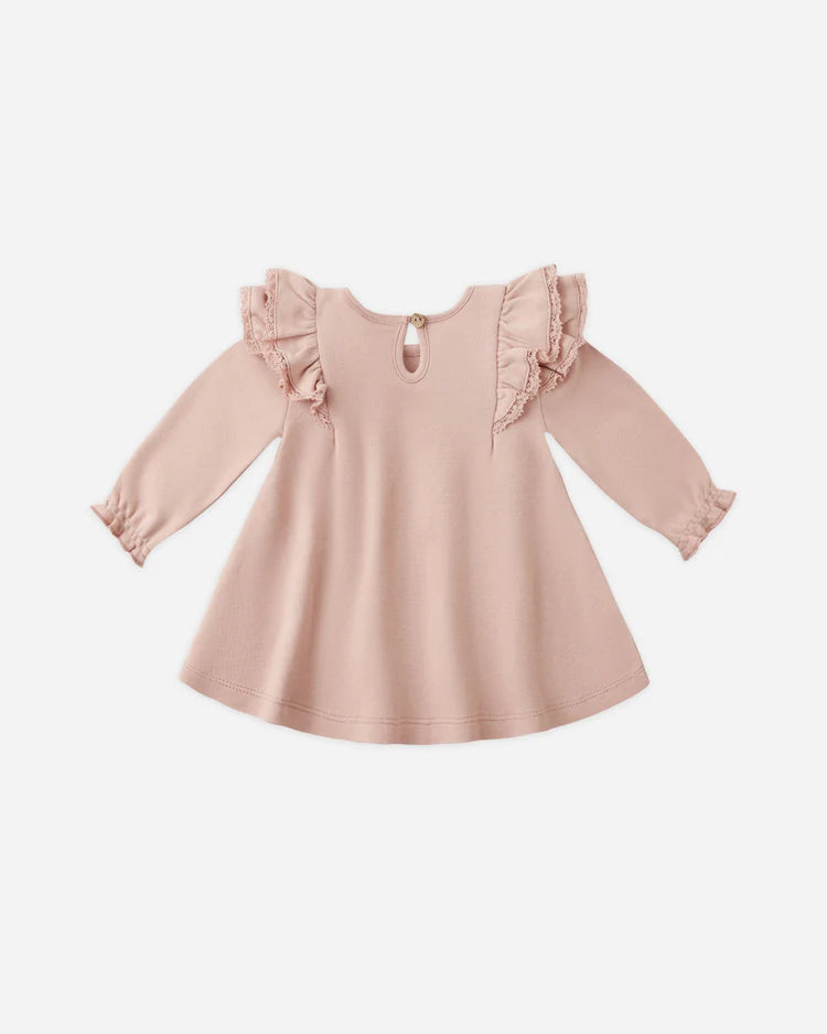 Quincy Mae Long Sleeve Flutter Dress || Rose