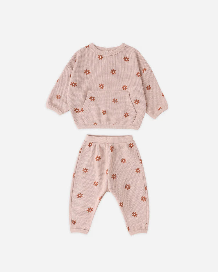 Quincy Mae Waffle Sweater Set || Pink Daisy